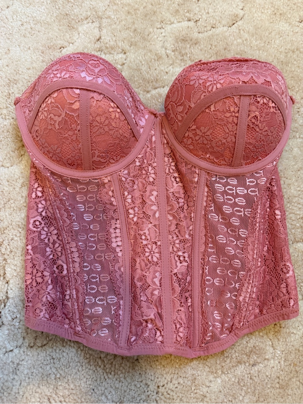 bebe Lace Strapless Bustier in Rose Pink 36C